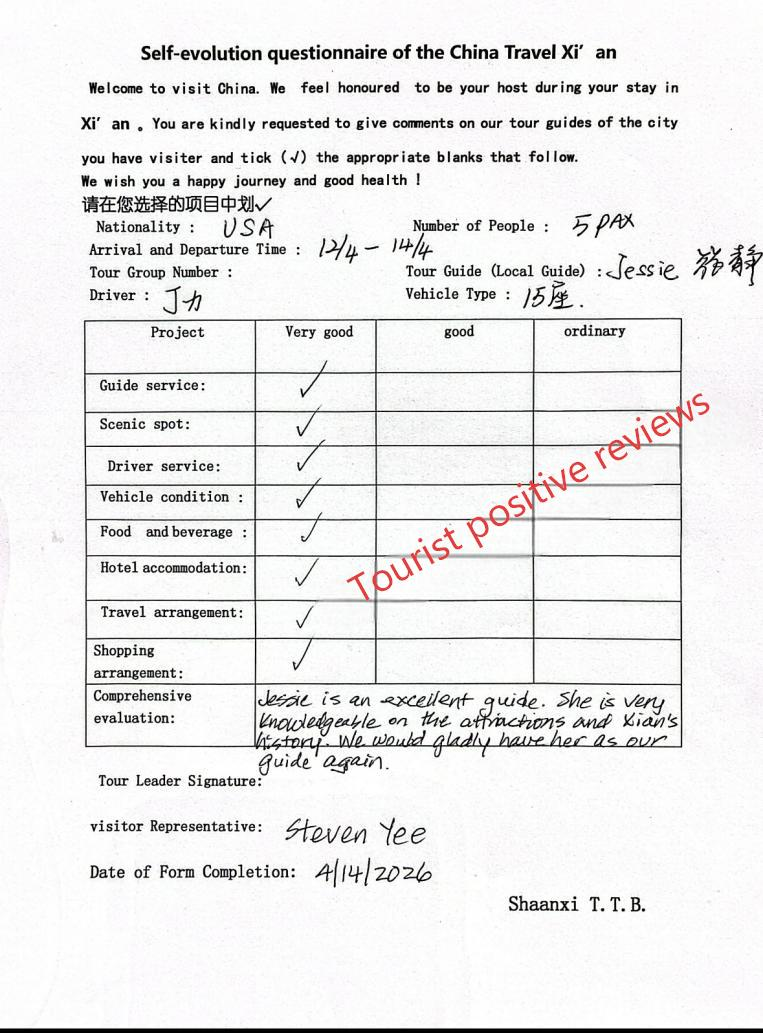 USA Tourist Positive Review Questionnaire